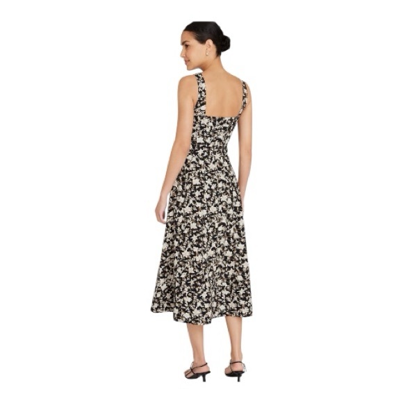 Club Monaco Black and White Floral Printed Square Neck Midi Dress Size 4 NWT - Picture 2 of 10